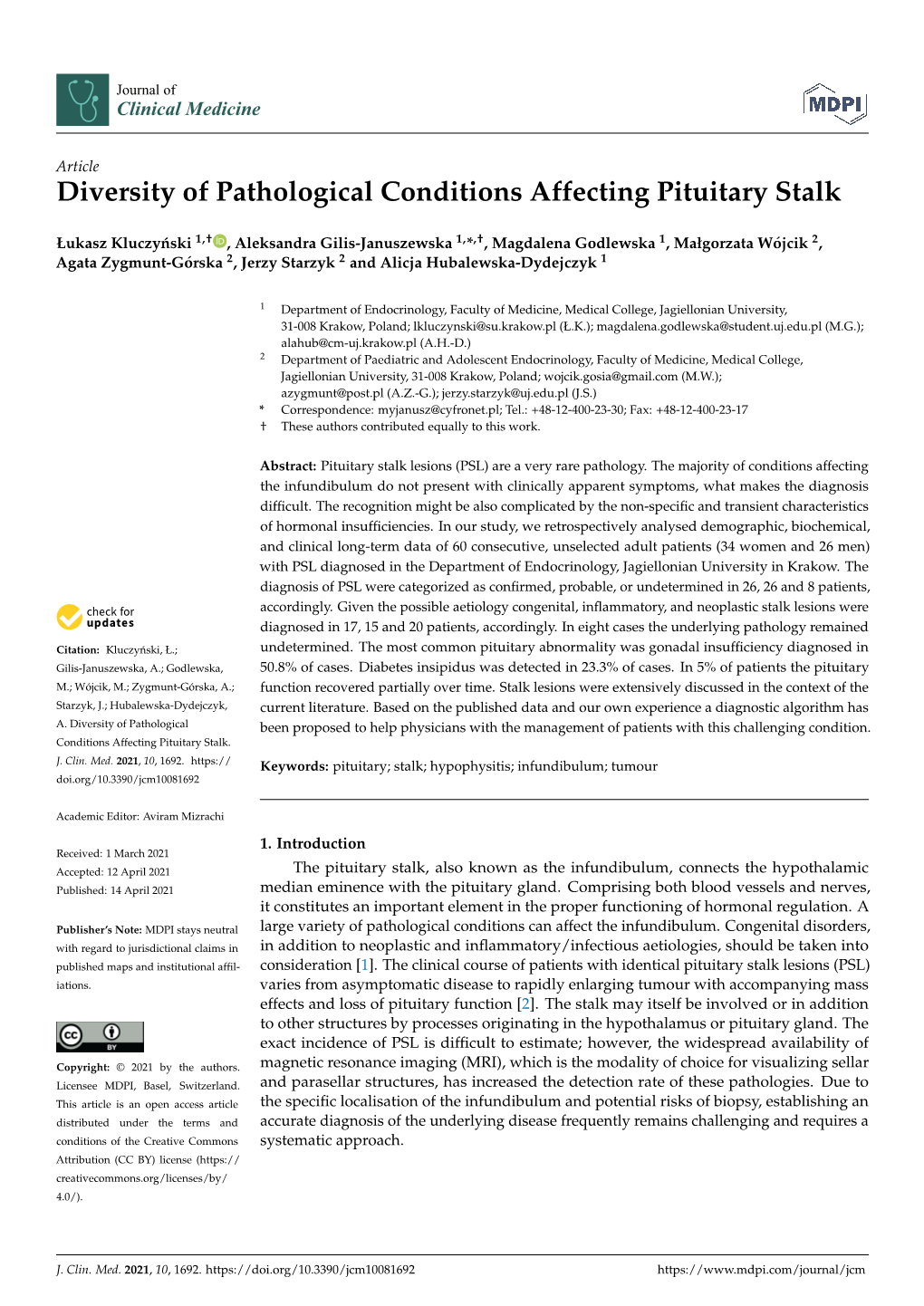 Diversity of Pathological Conditions Affecting Pituitary Stalk