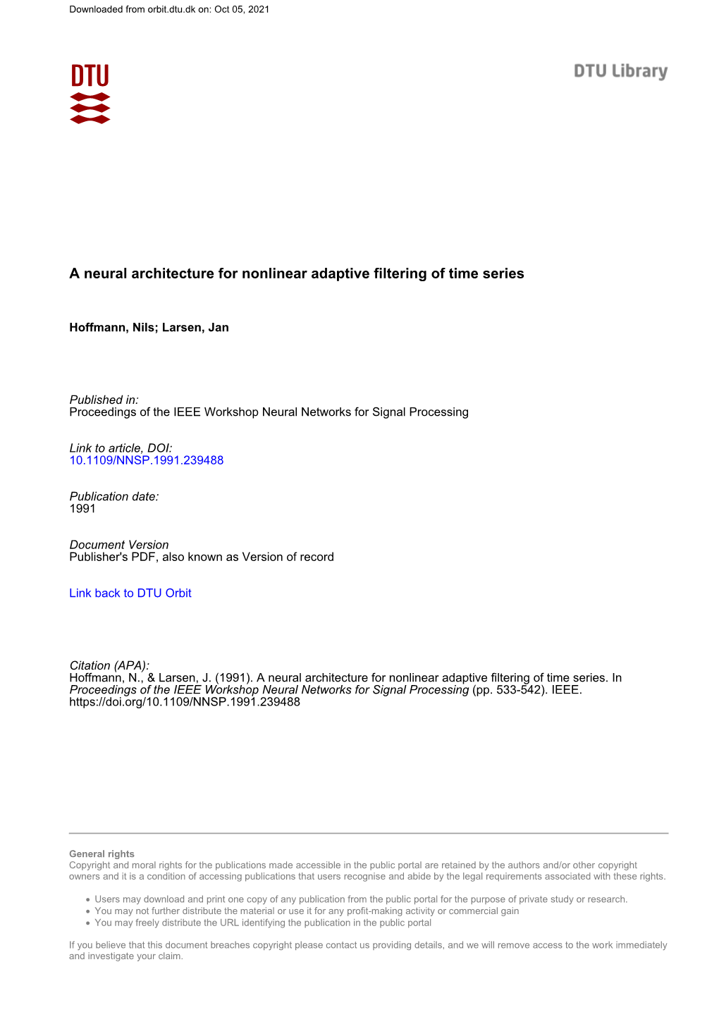 Neural Networks for Signal Processing