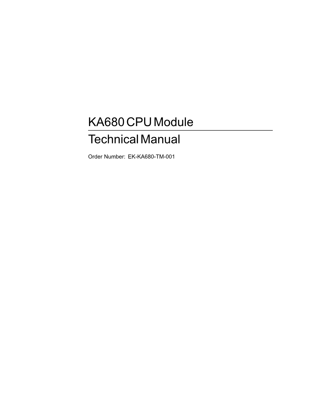 KA680 CPU Module Technical Manual