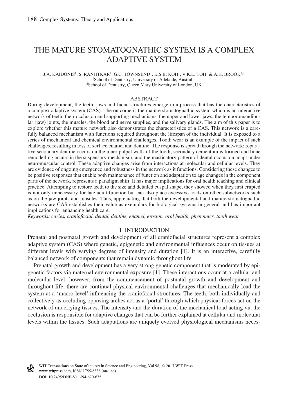 The Mature Stomatognathic System Is a Complex Adaptive System