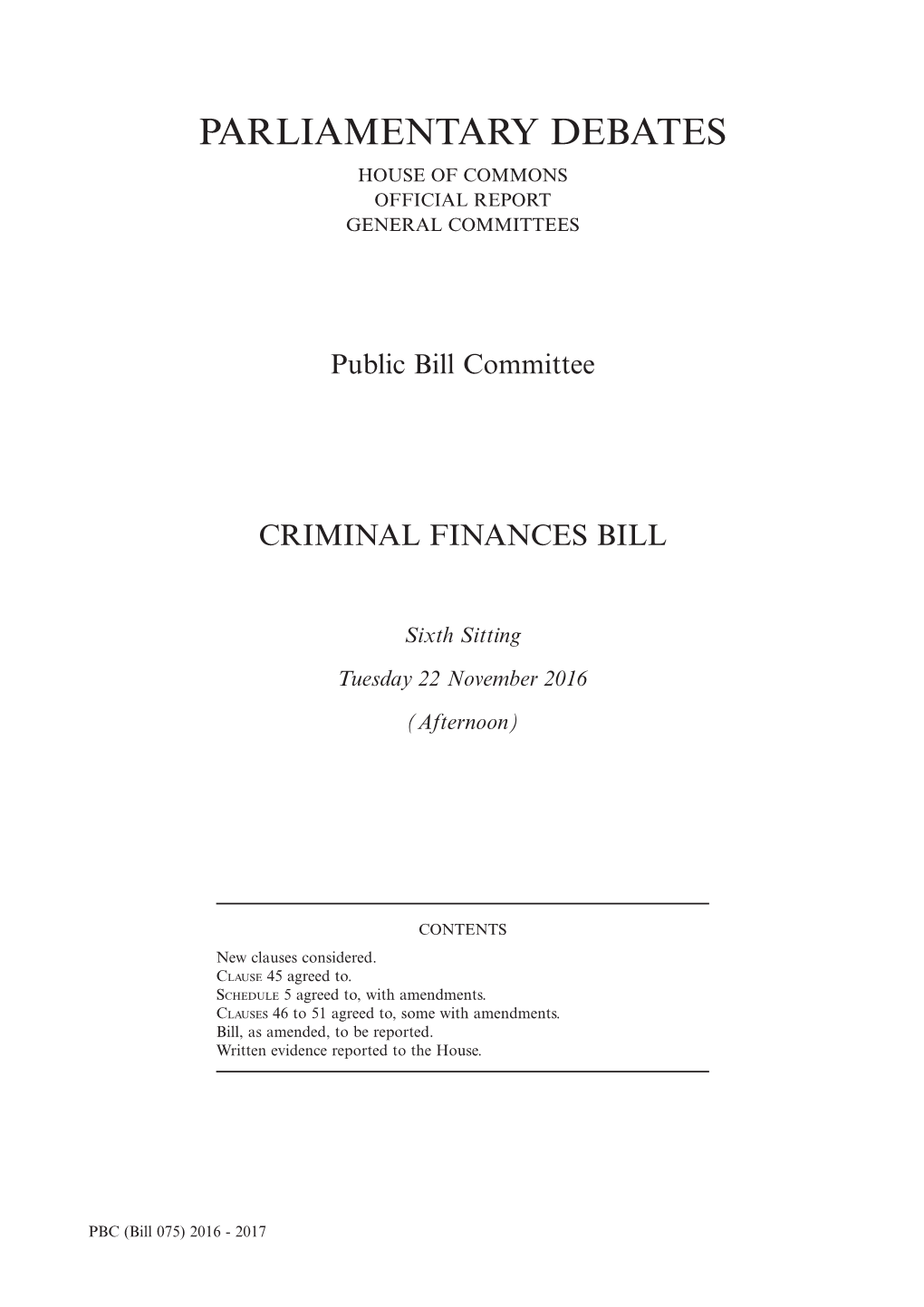 Criminal Finances Bill