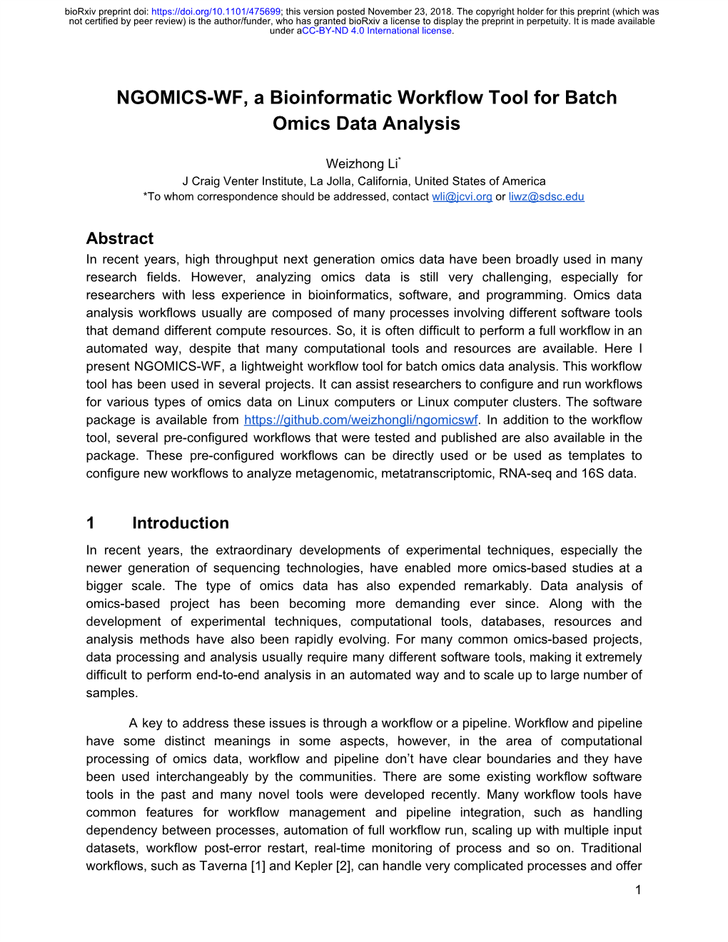 NGOMICS-WF, a Bioinformatic Workflow Tool for Batch Omics Data Analysis