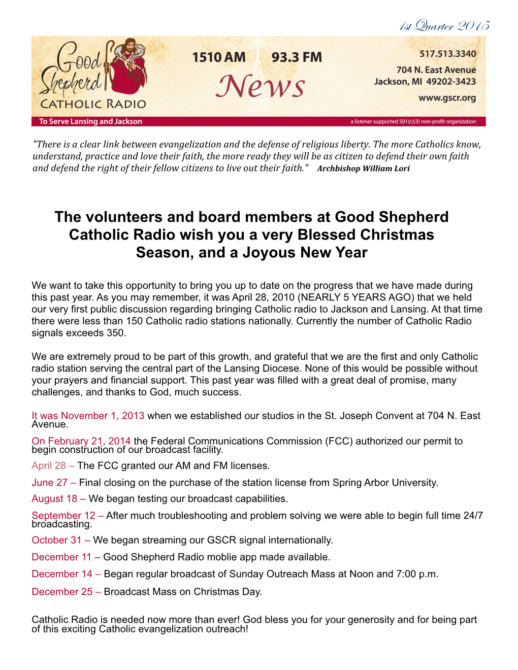 GSCR Newsletter 1St Qtr 2015