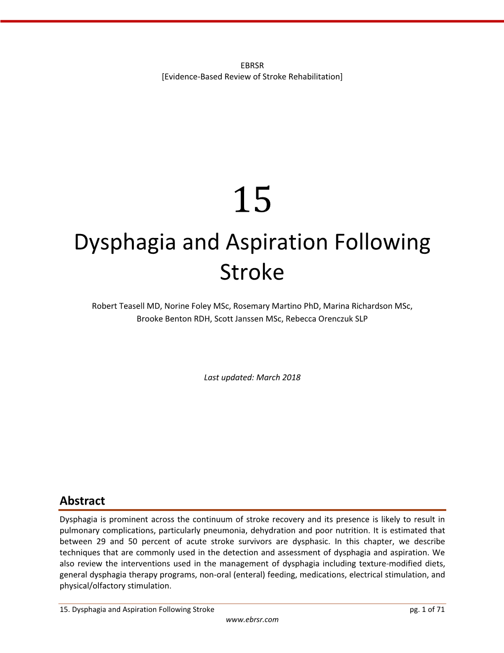 Dysphagia and Aspiration Following Stroke