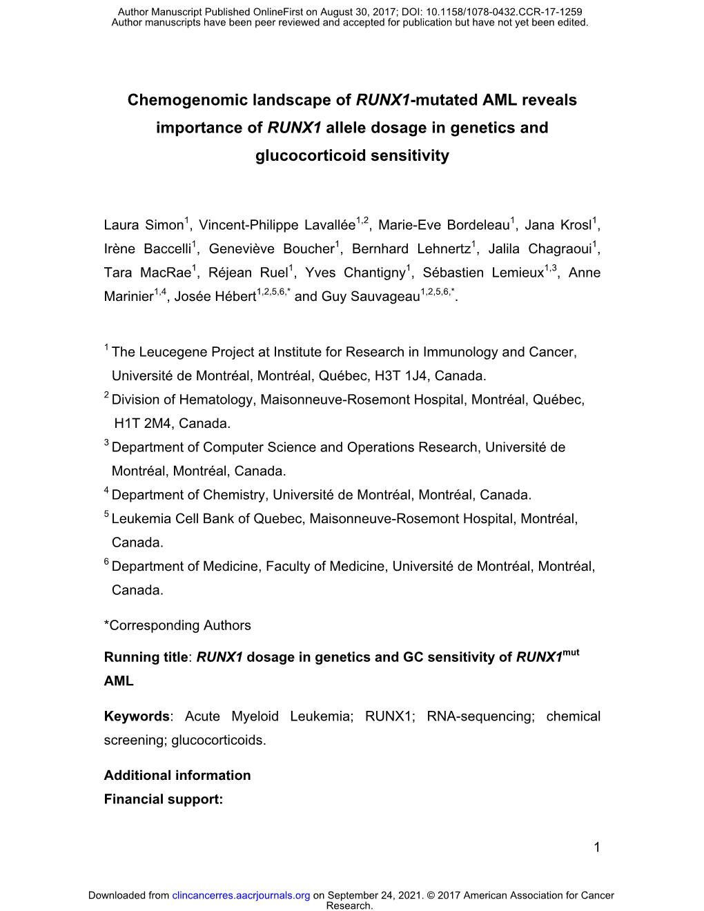 Chemogenomic Landscape of RUNX1-Mutated AML Reveals Importance of RUNX1 Allele Dosage in Genetics and Glucocorticoid Sensitivity