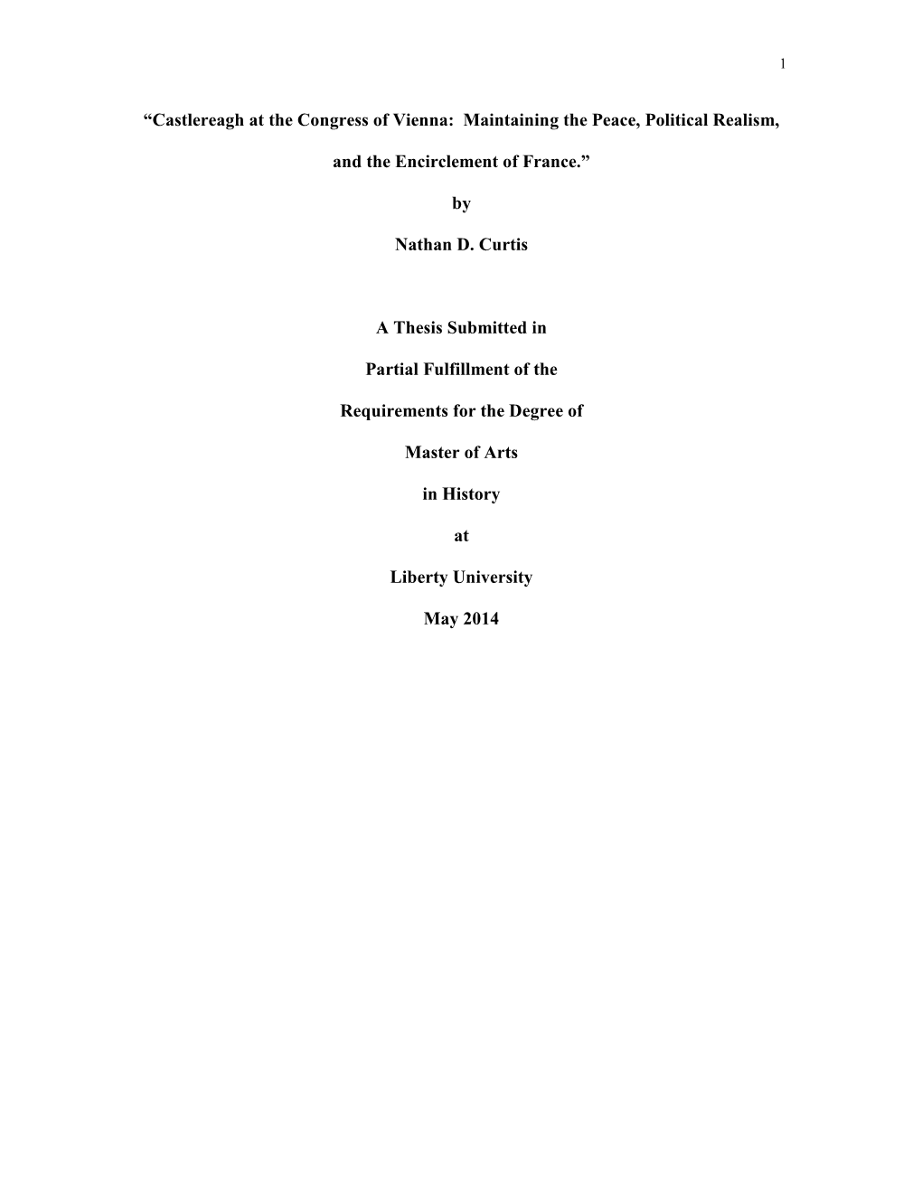 Castlereagh at the Congress of Vienna: Maintaining the Peace, Political Realism