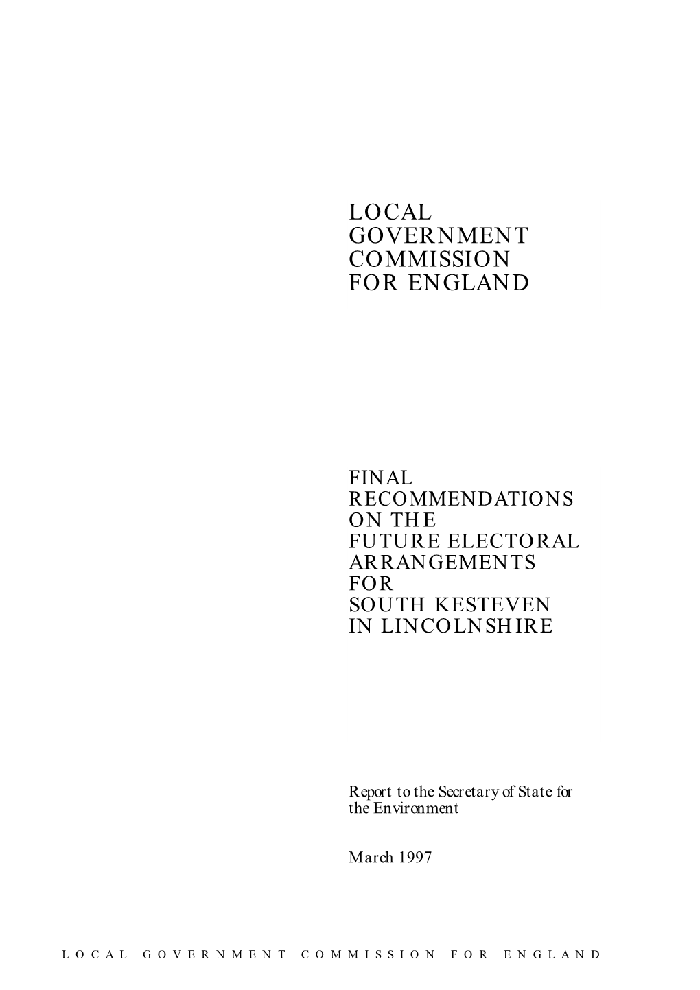 Final Recommendations on the Future Electoral Arrangements for South Kesteven in Lincolnshire