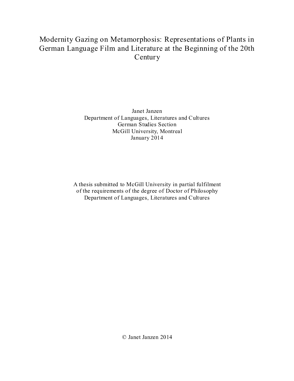 Representations of Plants in German Language Film and Literature at the Beginning of the 20Th Century