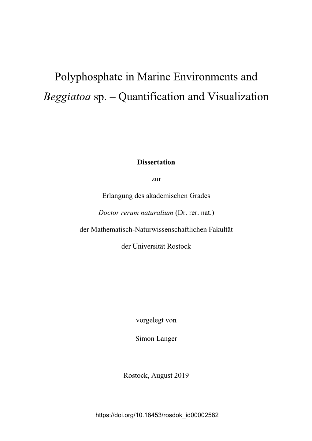 Polyphosphate in Marine Environments and Beggiatoa Sp