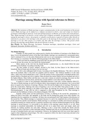 Marriage Among Hindus with Special Reference to Dowry