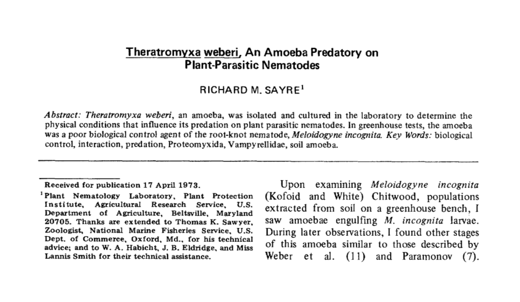 Theratromyxa Weberi, an Amoeba Predatory on Plant-Parasitic Nematodes