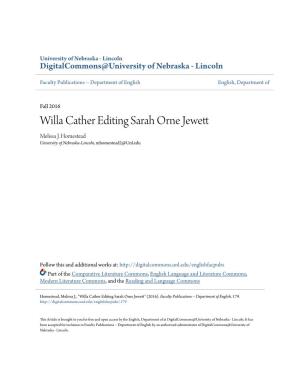 Willa Cather Editing Sarah Orne Jewett Melissa J