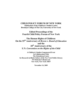 Fourth Child Policy Forum of New York