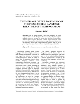 The Message of the Folk Music of the Finno-Ugrian Language Relatives of the Hungarians