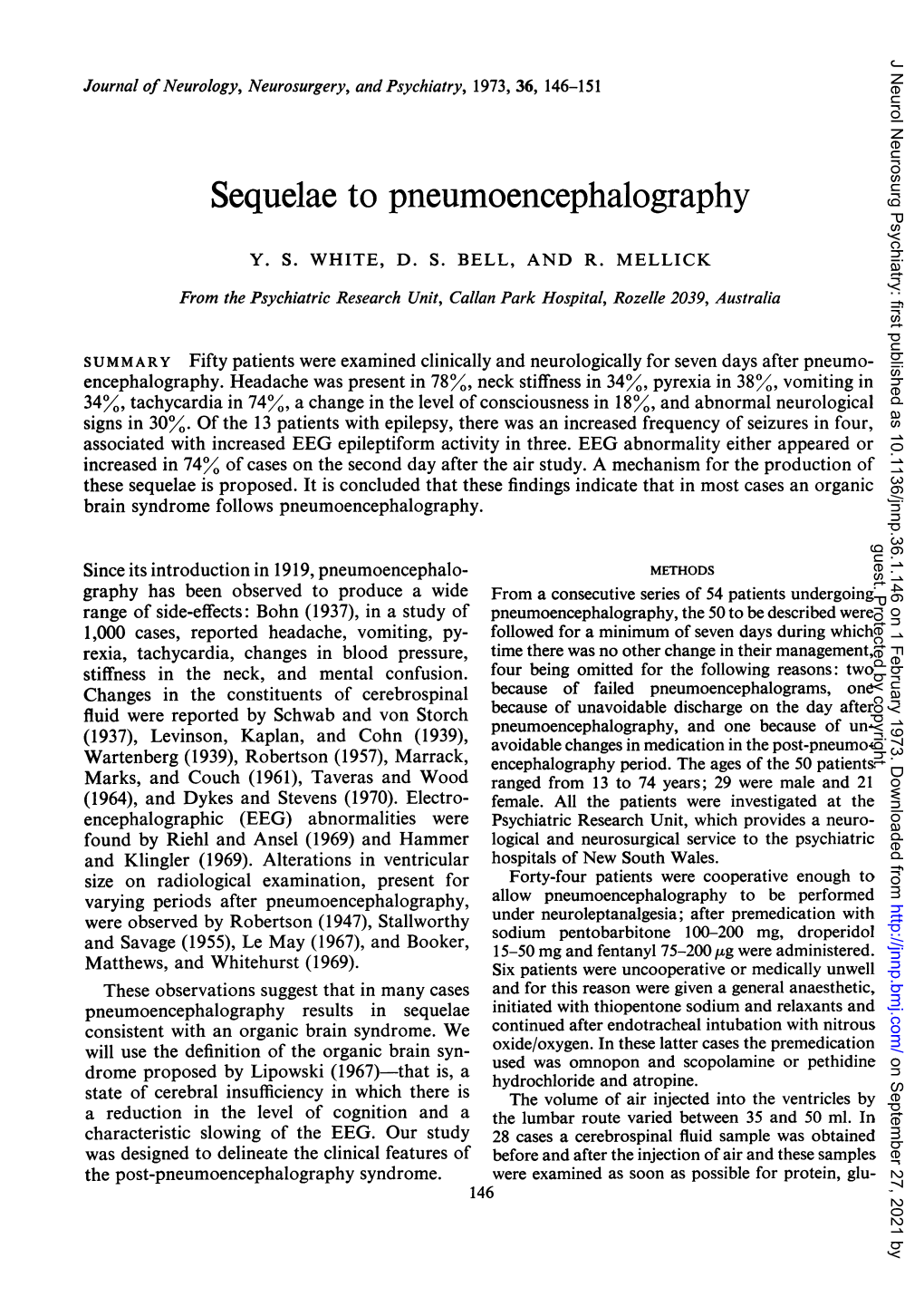 Sequelae to Pneumoencephalography