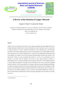 A Review of the Flotation of Copper Minerals