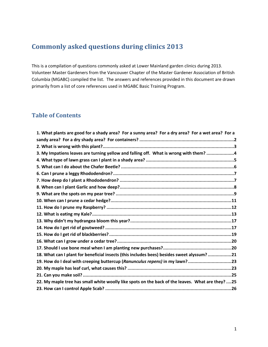 Commonly Asked Questions During Clinics 2013