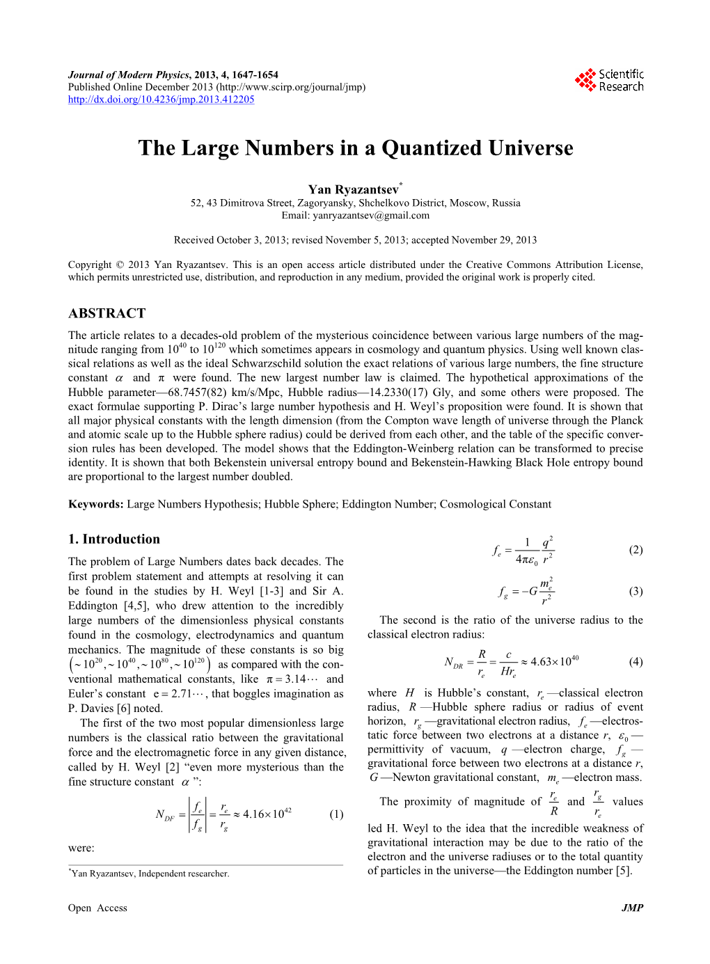 The Large Numbers in a Quantized Universe