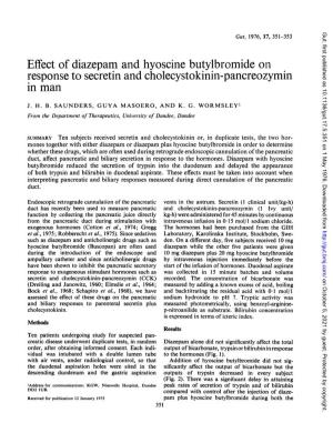 Effect of Diazepam and Hyoscine Butylbromide on Response to Secretin and Cholecystokinin-Pancreozymin in Man