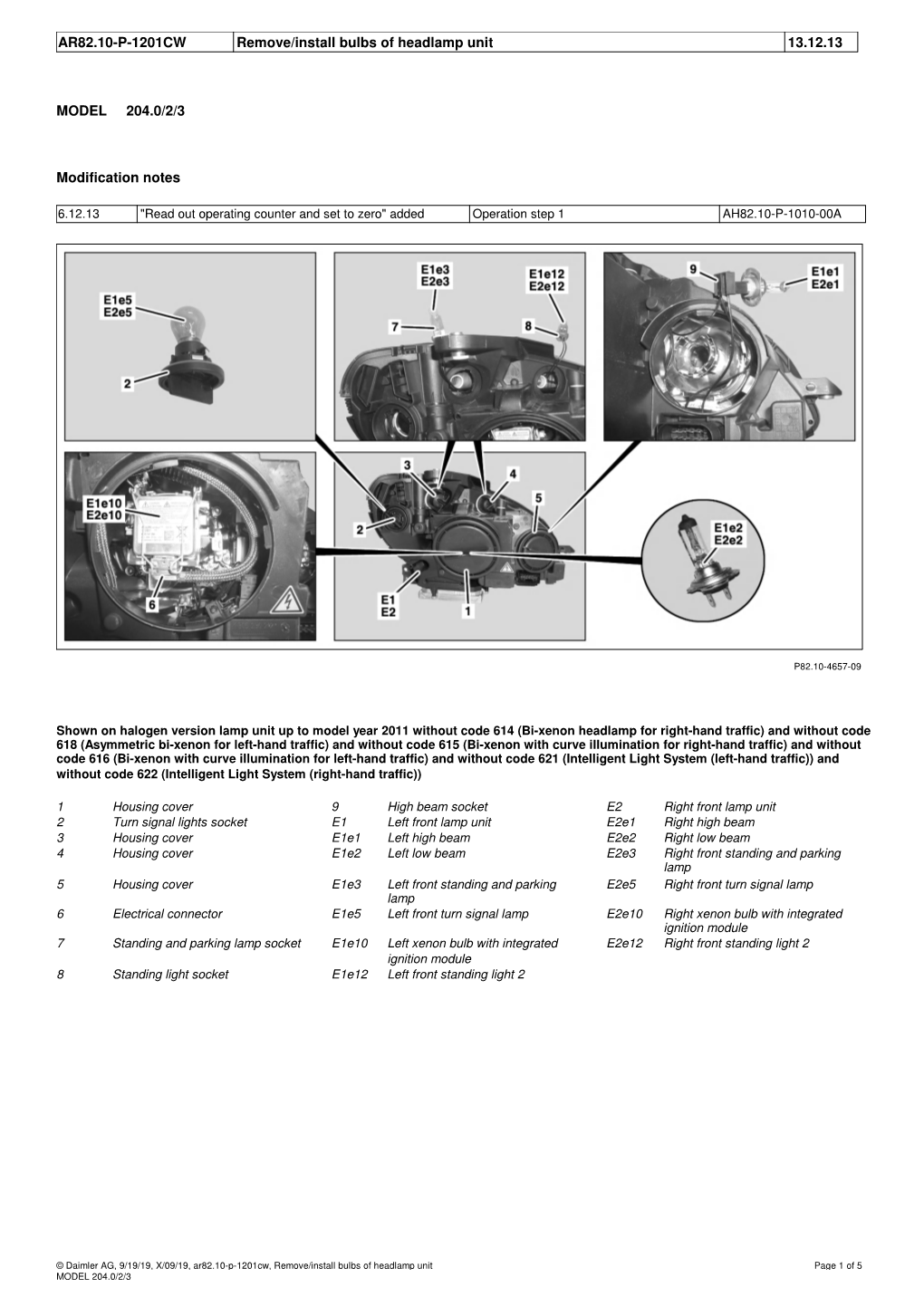 Remove/Install Bulbs of Headlamp Unit 13.12.13