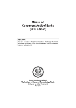 Manual on Concurrent Audit of Banks (2016 Edition)