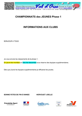Informations Aux Clubs