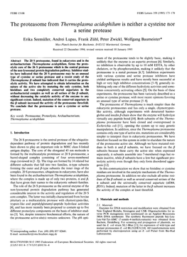 The Proteasome from Thermoplasma Acidophilum Is Neither a Cysteine Nor a Serine Protease