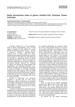 Notas Taxonómicas Sobre El Género Avellinia Parl. (Poaceae: Poeae: Aveninae)