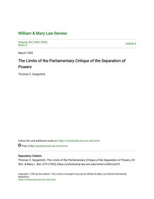 The Limits of the Parliamentary Critique of the Separation of Powers