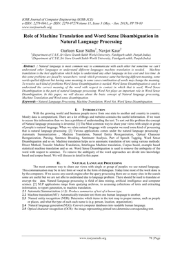 Role of Machine Translation and Word Sense Disambiguation in Natural Language Processing