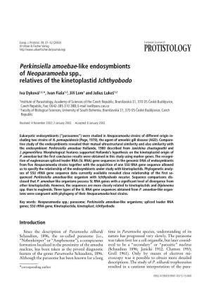 Perkinsiella Amoebae-Like Endosymbionts of Neoparamoeba Spp., Relatives of the Kinetoplastid Ichthyobodo