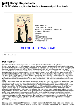 [Pdf] Carry On, Jeeves PG Wodehouse, Martin Jarvis