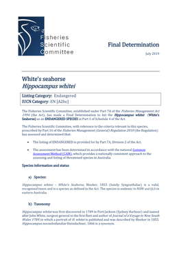 Final Determination of White's Seahorse