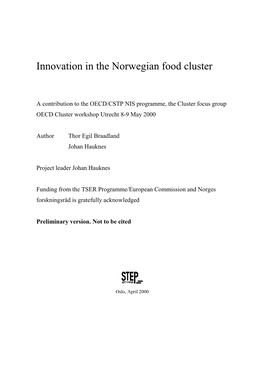 Innovation in the Norwegian Food Cluster