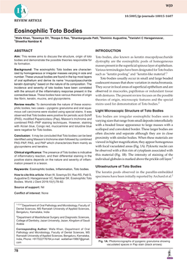 Eosinophilic Toto Bodies 1Wafa Khan, 2Sowmya SV, 3Roopa S Rao, 4Shankargouda Patil, 5Dominic Augustine, 6Vanishri C Haragannavar, 7Shwetha Nambiar K