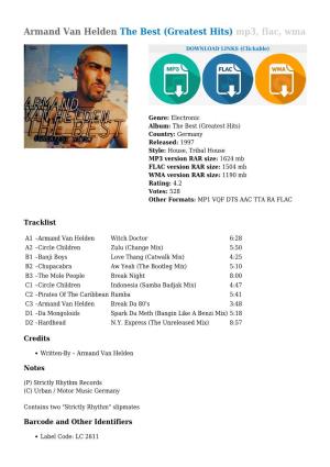Armand Van Helden the Best (Greatest Hits) Mp3, Flac, Wma