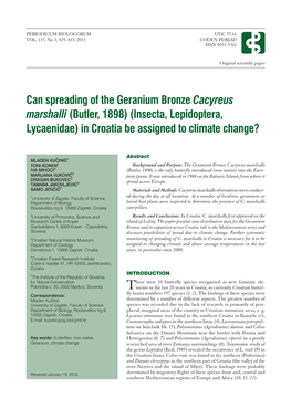 Can Spreading of the Geranium Bronze Cacyreus Marshalli (Butler, 1898) (Insecta, Lepidoptera, Lycaenidae) in Croatia Be Assigned to Climate Change?