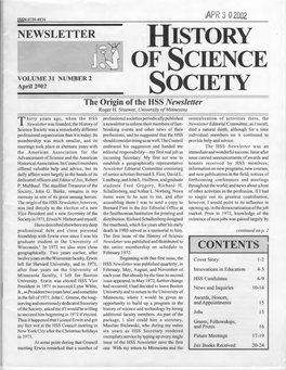 History of Science Society Newsletter April 2002