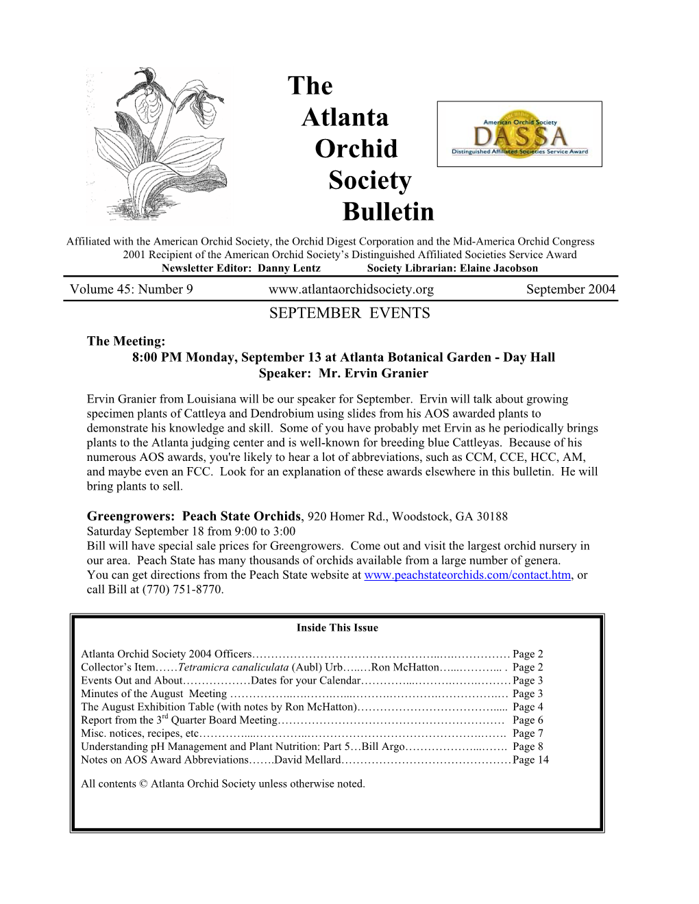 Atlanta Orchid Society Newsletter