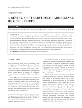 A Review of 'Traditional' Aboriginal Health Beliefs