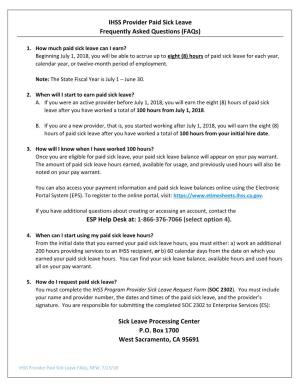 IHSS Provider Paid Sick Leave Frequently Asked Questions (Faqs)