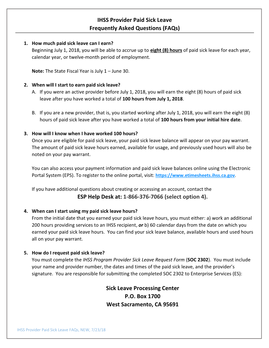 IHSS Provider Paid Sick Leave Frequently Asked Questions (Faqs) DocsLib