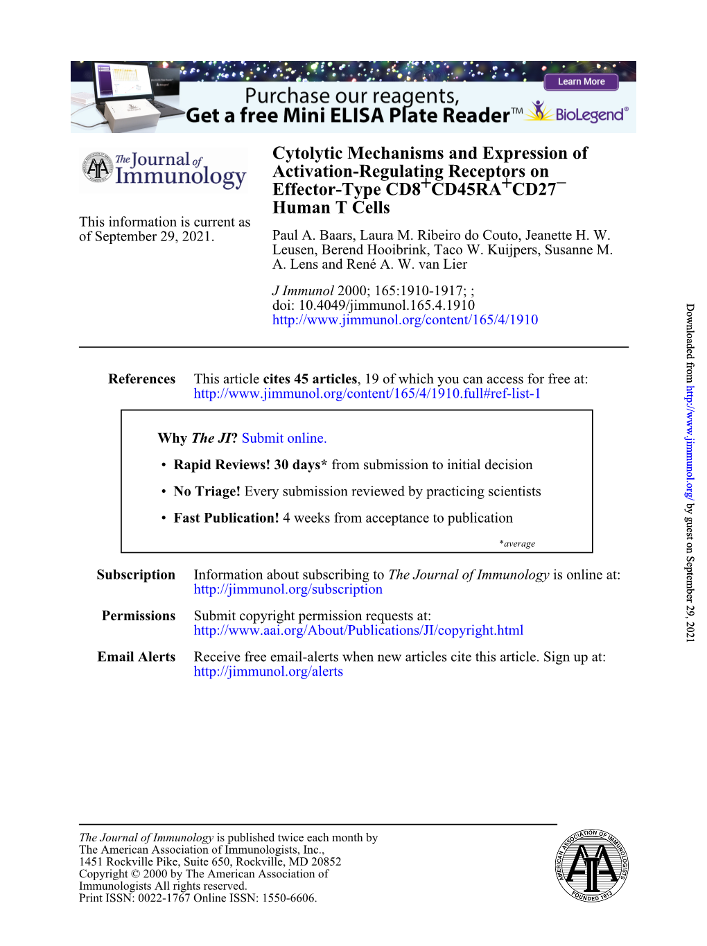 Human T Cells − CD27 + CD45RA + Effector-Type CD8 Activation