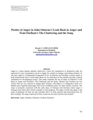 Poetics of Anger in John Osborne's Look Back in Anger and Femi Osofisan's the Chattering and the Song