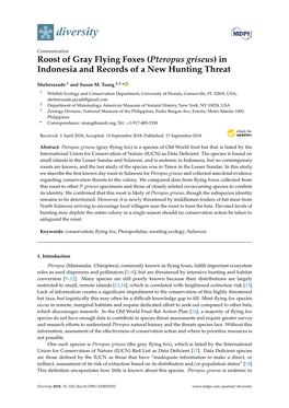 Pteropus Griseus) in Indonesia and Records of a New Hunting Threat