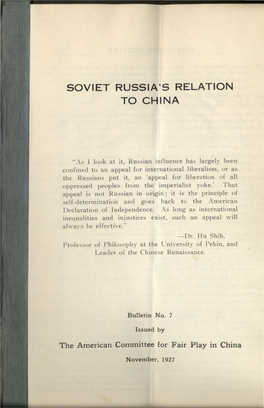 Soviet Russia's Relation to China