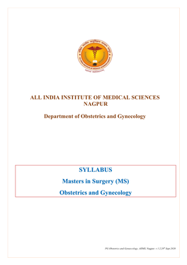 SYLLABUS Masters in Surgery (MS) Obstetrics and Gynecology