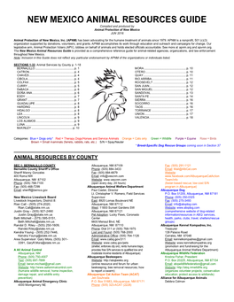 NEW MEXICO ANIMAL RESOURCES GUIDE Compiled and Produced by Animal Protection of New Mexico JUN 2016