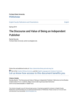 The Discourse and Value of Being an Independent Publisher