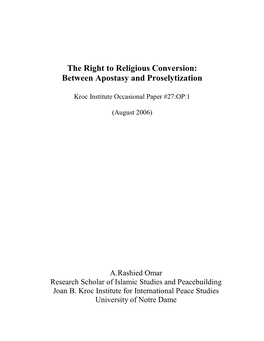 The Right to Religious Conversion: Between Apostasy and Proselytization